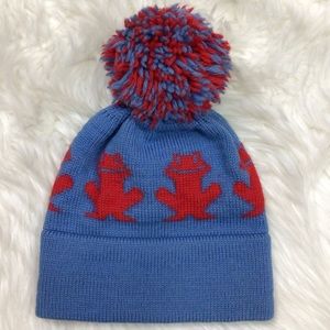 Vintage 100% Wool Beanie Frogs Toad Pom-pom CB Sports winter Ski hat Small